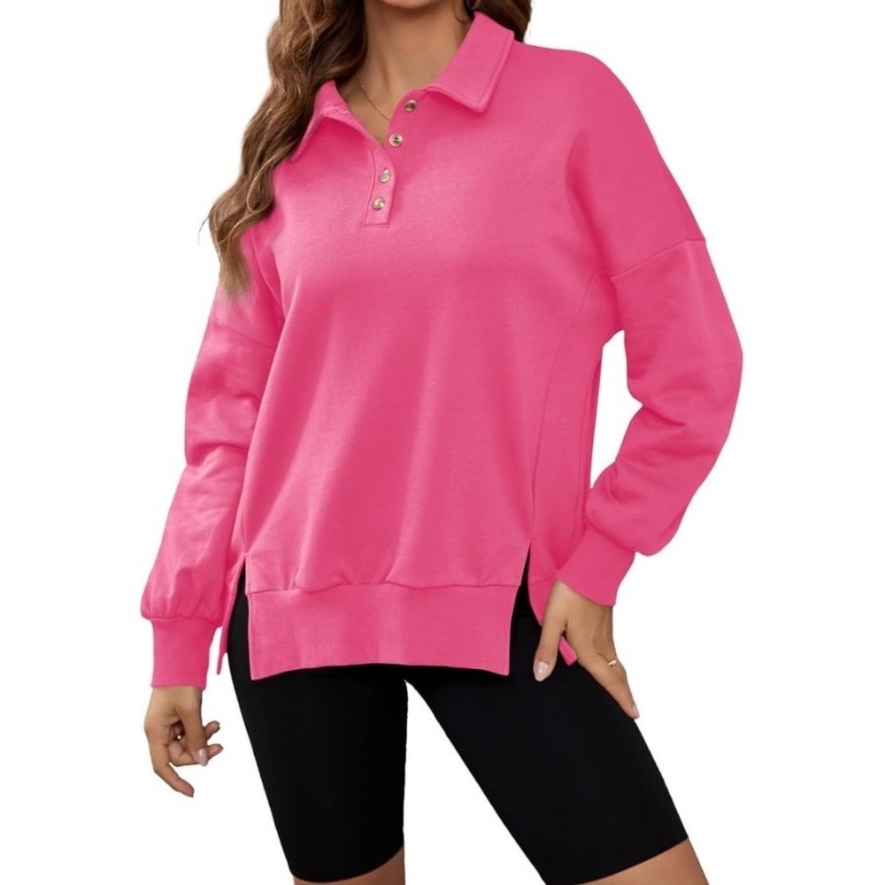 Shewin Sweatshirt Women XL Pink New Lightweight Oversized Polo Pullover C1079